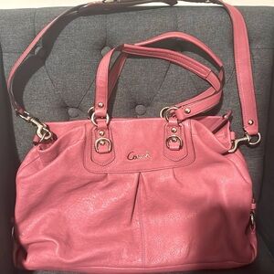 Coach Red Shoulder Bag with Soft Leather and Metal Hardware